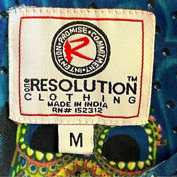 ONE Resolution Men’s Tropical Skull Print Teal Button Down Shirt Size M - Picture 5 of 6